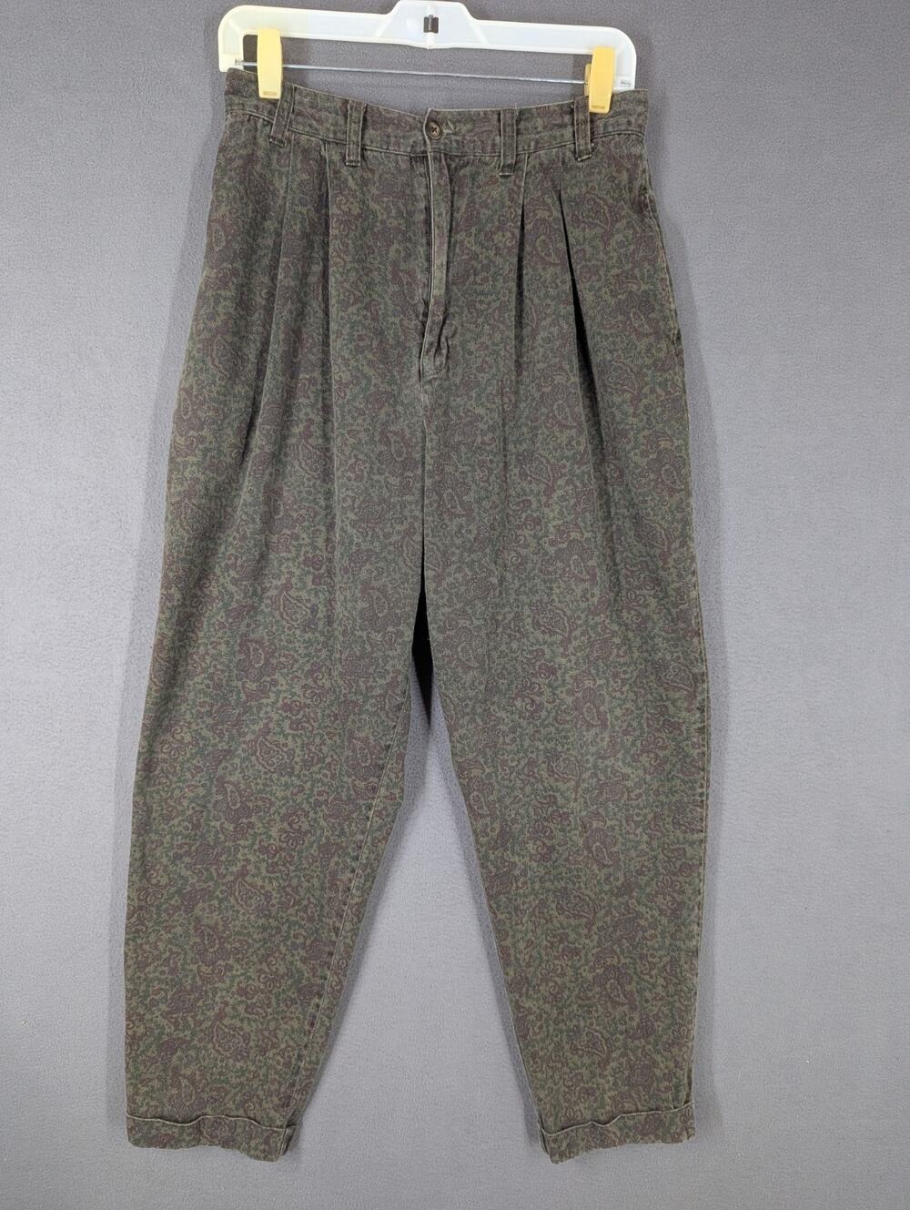 VTG High Waisted Mom Jeans 10 French Navy Paisley Tapered Cuffed 28 X 27